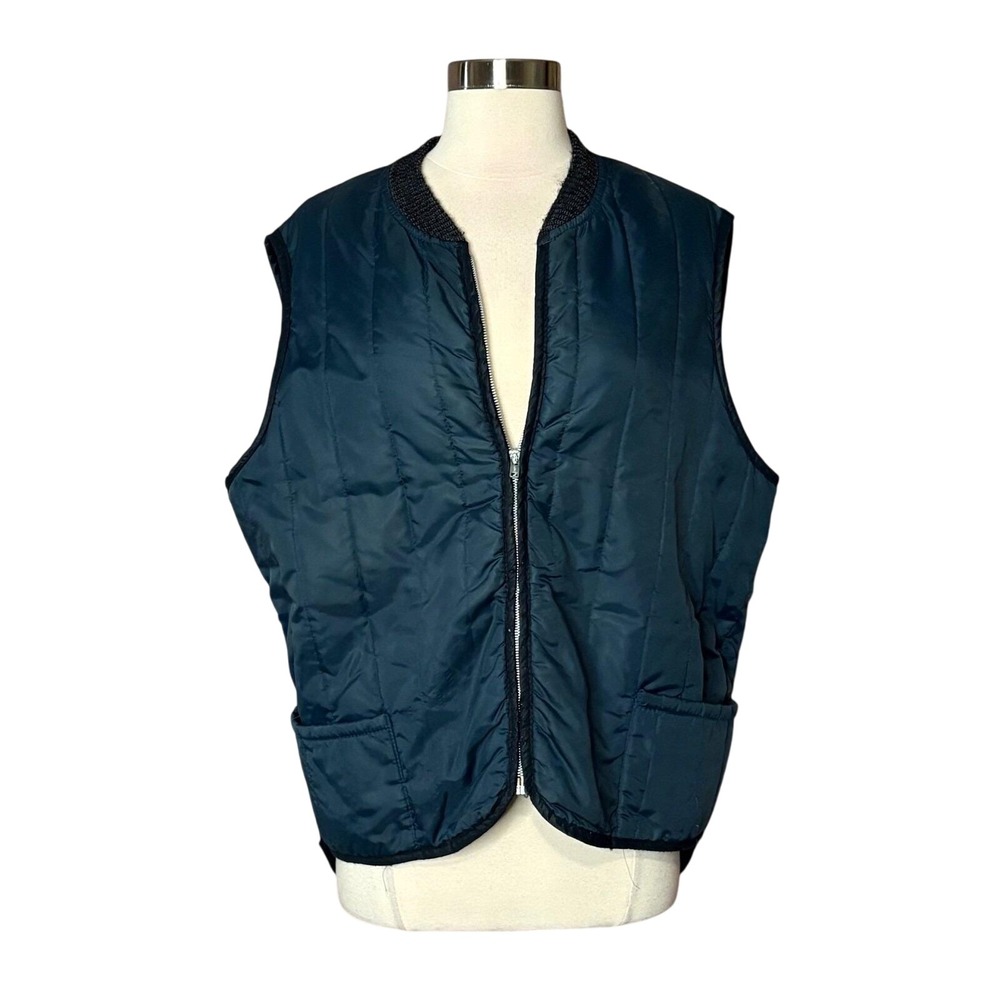 Vintage Navy Blue Quilted Vest Zip Front Streetwear Utility XL (No‎ Size Tag)